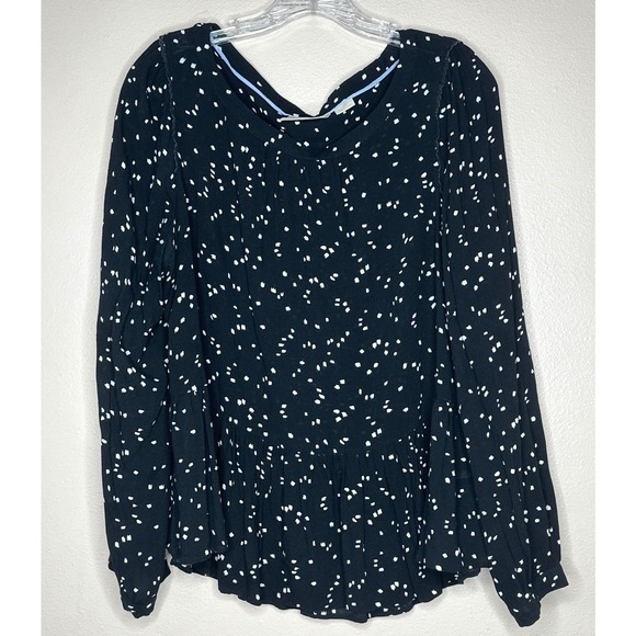 ANTHROPOLOGIE Maeve Black White Square Print Peplum Boho Peasant Top Size L‎ - Picture 2 of 7